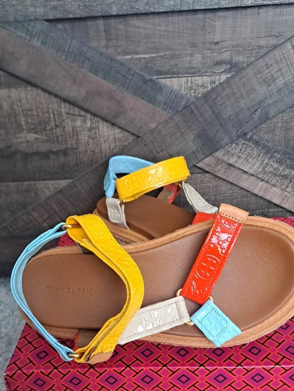 Tory Burch Multicolor Leather Platform Sandals - Yellow, Red, Light Blue, Cream